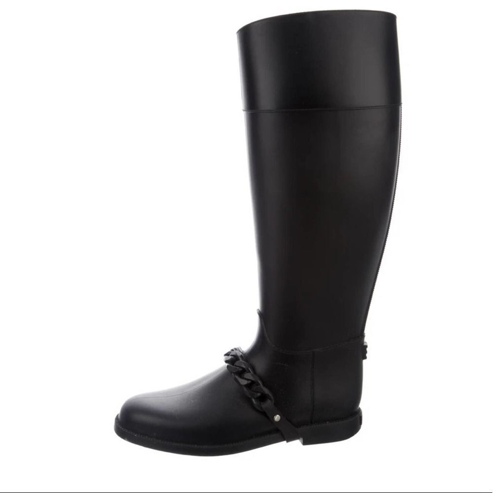 Givenchy Eva Knee High Rubber Boots Black Removable Chain Womens 8.5 Chunky - Picture 5 of 8